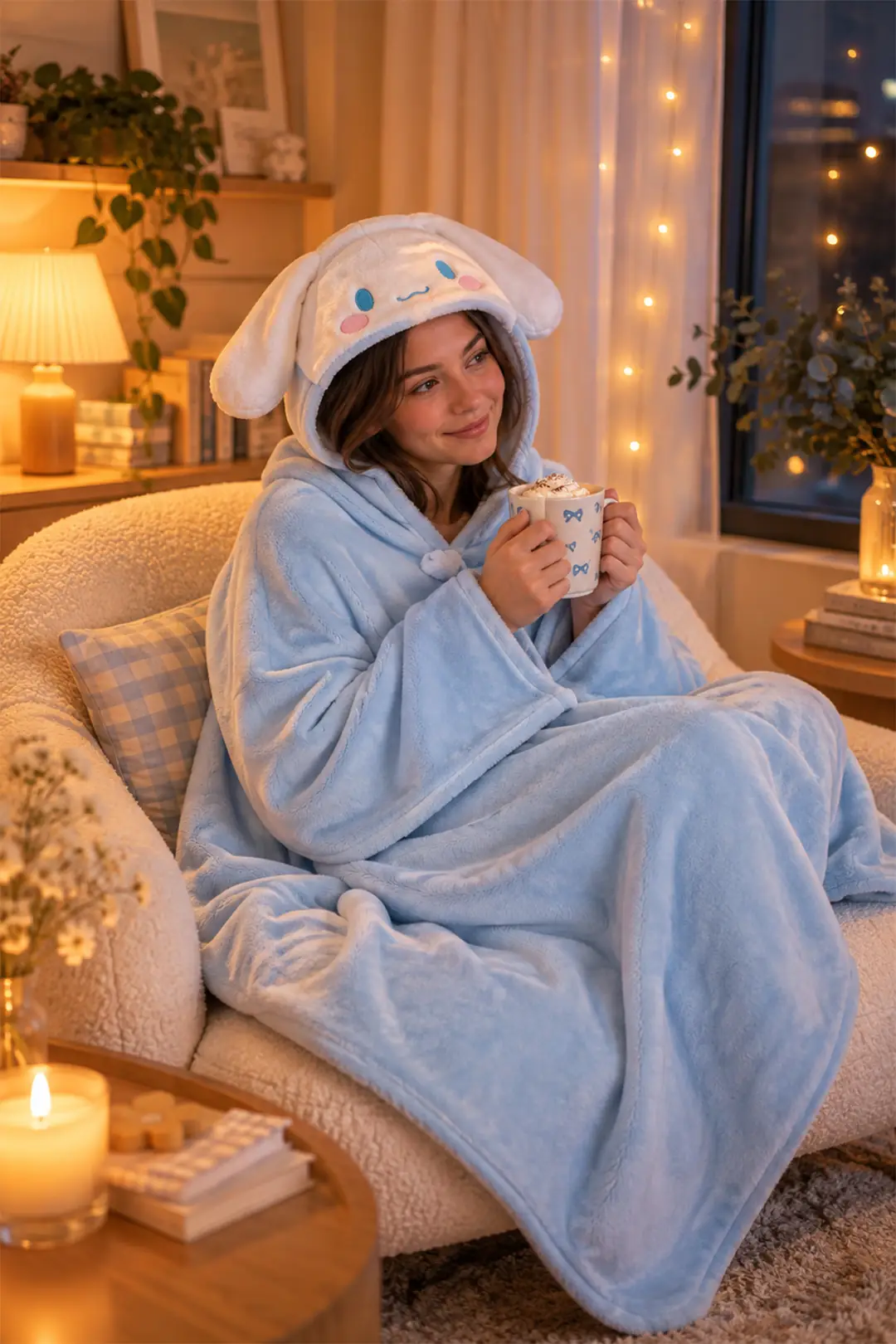 Cinnamoroll Lisanslı Kalın Kapüşonlu Battaniye 90 x 140 cm – Açık Mavi Yumuşak Tasarım