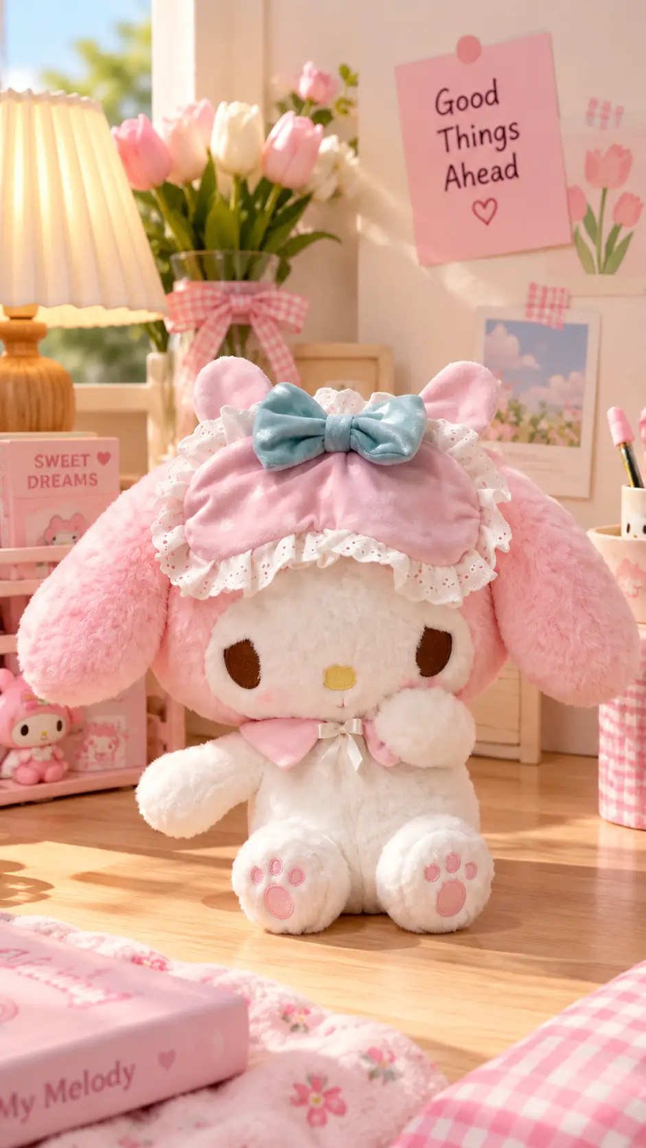 Sanrio Lisanslı My Melody Sound Sleep Koleksiyonu 25 cm Oturan Peluş Oyuncak – Uyku Başlıklı Model