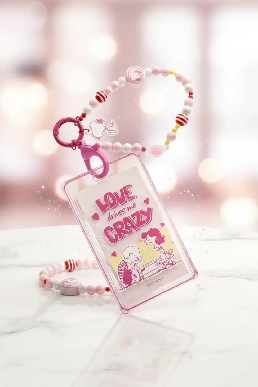Snoopy Lisanslı Pembe Serisi Boncuklu Kartlık – Şık ve Pratik Kart Taşıyıcı 15 Cm