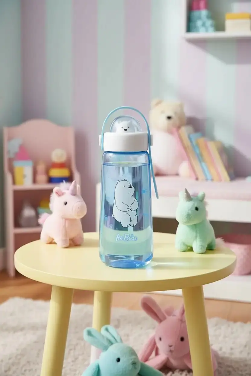 We Bare Bears Lisanslı Kutup Ayısı Figürlü Plastik Şişe – Sızdırmaz ve Hafif Matara 600 ML